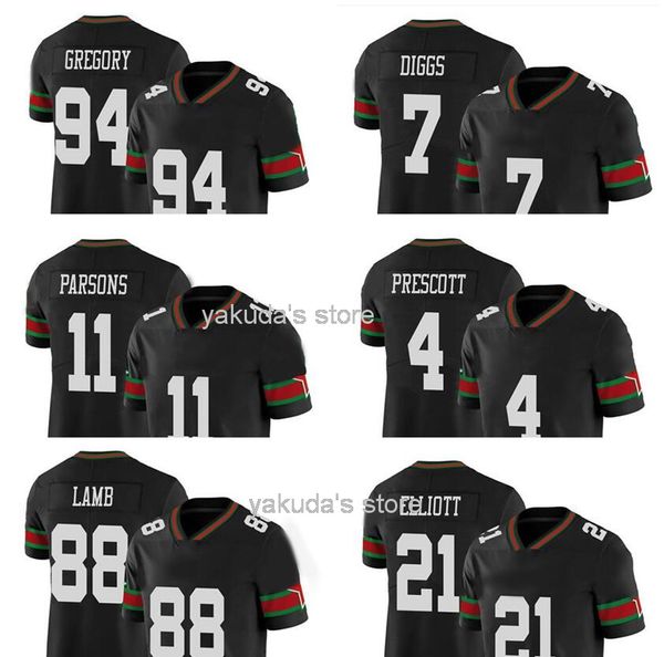 Mexikanisches schwarzes Fußball-Rugby-Trikot genäht Parsons Prescott Lamb Diggs E.Smith Dhgate maßgeschneiderte Fußballtrikots Yakuda Online-Shop-Trikots