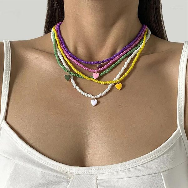 Halsband Boho Einfache Perlen Frauen Bunte Strang Kurze Charme Aussage Halsketten Mode Süße Hals Schmuck Geschenk