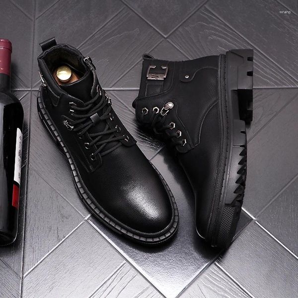Erkek Moda Botları Punk 465 Gece Kulübü İnek Deri Siyah Platform Ayakkabıları Gelgit Yakışıklı Kovboy Boot Bahar Sonbahar Ayak Bileği Botas Erkek Boy