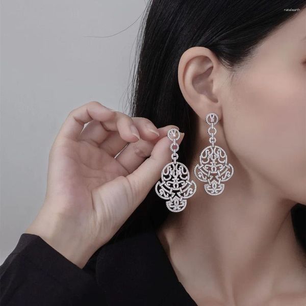 Ohrstecker Persönlichkeit Einfach Und Glänzend Strass Damen Schmuck Mode S925 Silber Zirkon Lange Kristall Große Eardrop Arete