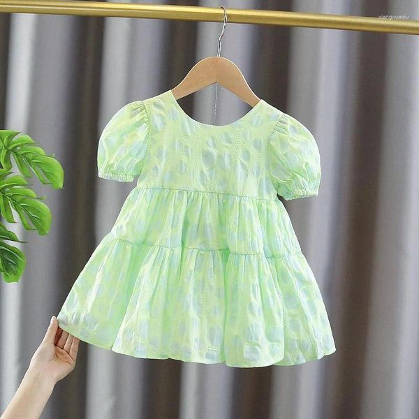 Kız Elbiseler 2023 Yaz Bebek Kız Elbise Kore Versiyon Puf Kılıf Yeşil Bow Prenses