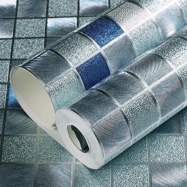 Tapeten 3D-Mosaik-Gitter-Tapete, PVC, wasserdicht, Goldfolie, goldenes Silber, Wandpapierrollen, Wohnzimmer, Schlafzimmer, El KTV, Deckendekoration