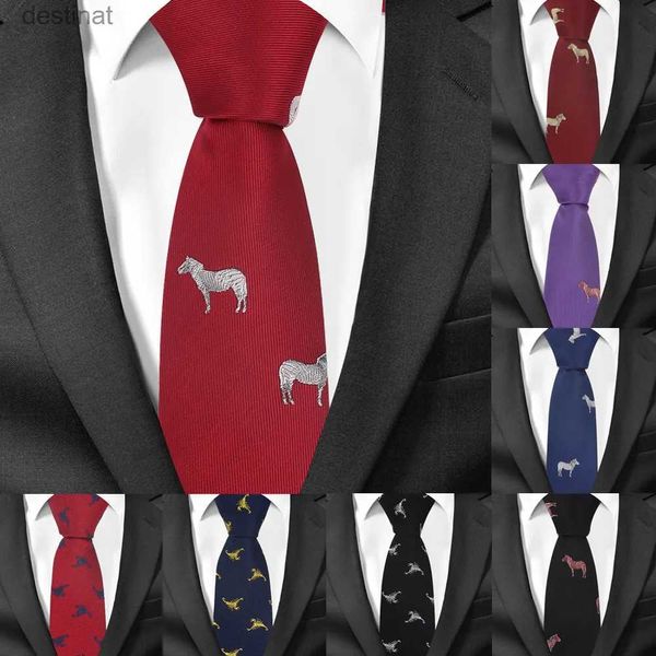 Gravatas de pescoço gravata animal para homens poliéster jacquard dos desenhos animados gravata para casamento ternos de negócios 6cm gravatas magros magros gravatas masculinasl231017