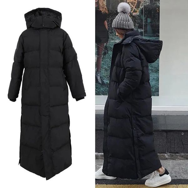 Piumino da donna Parka Super lungo imbottito in cotone Giacca da donna coreano sopra il ginocchio Moda invernale femminile spesso cappotto nero 231017