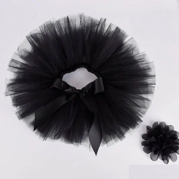 Saias saias preto bebê meninas fofo tutu saia headband conjunto nascido po prop traje infantil aniversário tle tutus outfit para 0-12m 231013 b dhvnd