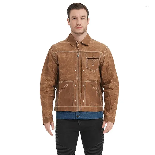 Jaquetas masculinas americanas ferramentas vintage lapela lona jaqueta de cera de óleo pode cáqui homem resistente à prova d'água casaco de caça masculino outono