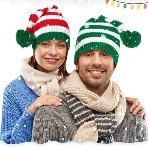 Noel Örgü Yün Şapkası Ponpom Uzun Kuyruk Sihirbazı Şapkalı Erkek ve Kadınlar İçin Noel Hediye Örme Şapka