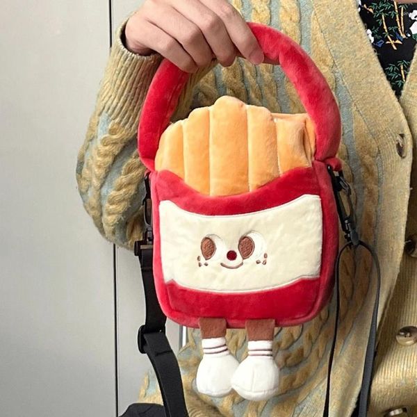 Omuz çantaları kızlar yaratıcı haberci çanta ayarlanabilir kayış hamburger crossbody karikatür peluş alışveriş için gezi hobo