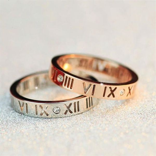 Женское кольцо с римскими буквами и бриллиантами, женское модное кольцо из розового золота, серебряные кольца с римскими цифрами, женские кольца Rings316o