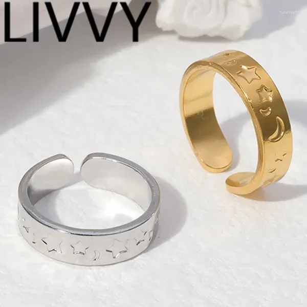 Кольца кластера LIVVY серебряного цвета с луной и звездами для женщин, классические винтажные украшения в стиле панк для милых девушек, изысканные ювелирные аксессуары на указательном пальце