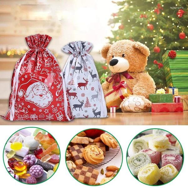 Decorações de Natal 5 Pcs Grandes Sacos Reutilizáveis Cordão Envoltório Presente Presente Sacos de Festa Cookies Armazenamento Doces Suprimentos de Natal