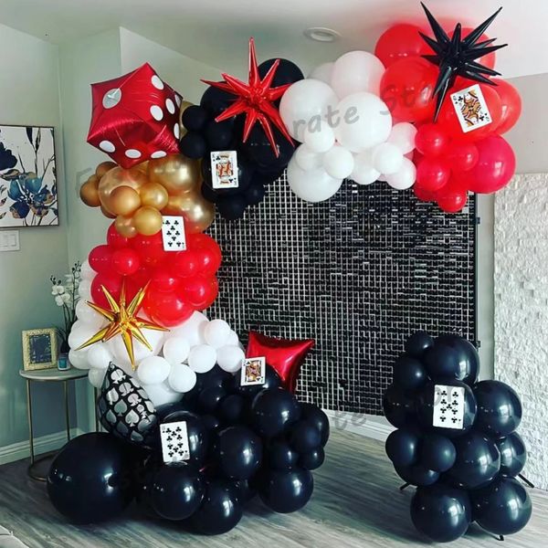 Altre forniture per feste per eventi 124/145 pezzi Festa da casinò Carte da gioco rosse e nere Kit di palloncini con palloncini in foil a dadi per la festa di compleanno di Adlut a tema Las Vegas dicembre 231017