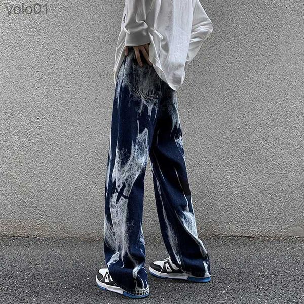 Jeans da uomo Jeans tie-dye Pantaloni da uomo High Street in denim dritto Uomo Baggy Fashion Trend Jean Pantaloni da uomo Pantaloni a gamba larga BF ClothingL231017
