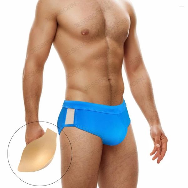 Männer Badebekleidung Sexy Herren Mesh Sommer Strand Beutel Pad Badehose Niedrige Taille Feste Slips Nylon Männlich Schnell Trocknend Sport Bad Badeanzug