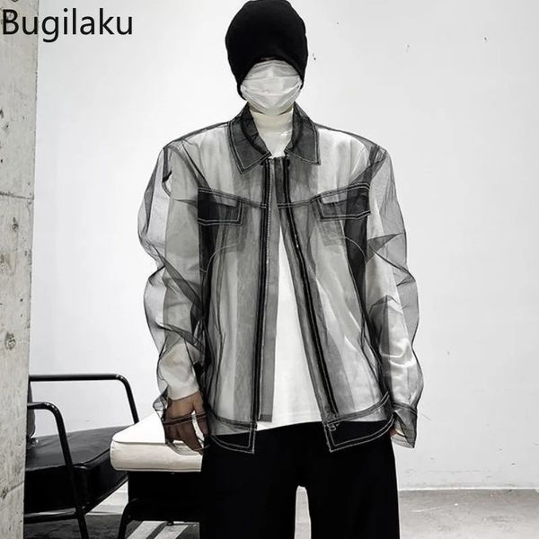 Giacche da uomo Bugilaku Giacche streetwear da uomo Cappotti a maniche lunghe stile coreano Colletto rovesciato Cerniera High Street Y2K Top Ropa 231016