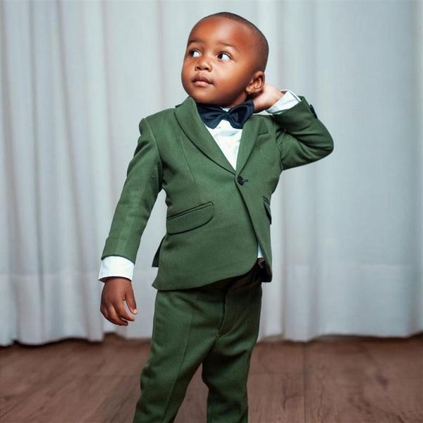 Ternos masculinos blazers verde oliva 2 peças menino portador de anel smoking criança roupas crianças desgaste formal com jaquetas e 306f
