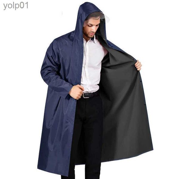 Misturas de lã masculina PVC Mulheres Homens Impermeáveis Long Windbreaker Capas de Chuva Vintage Verde Marinha Com Capuz Trench Coat Caminhadas Ao Ar Livre Pesca Para HomensL231017