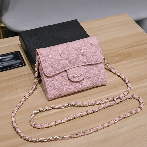 Bolsa feminina elegante mini bolsa de maquiagem de 12 cm bolsa de caviar de couro hardware fecho de metal bolsa luxuosa bolsa matelassê bolsa crossbody porta cartão doce princesa caixa de armazenamento