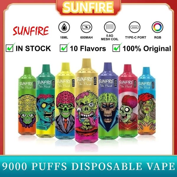 Одноразовая вейп ручка Sunfire Puff 7000 8000 9000 10000 12000 Puffs 600 мАч батарея типа C Порт зарядки 0 мг 20 мг 30 мг 50 мг торнадо Vape ручка