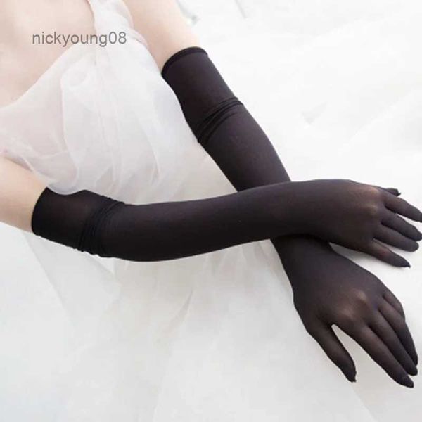Перчатки без пальцев, летние женские длинные эластичные ультратонкие анти-УФ-рукавицы для вождения, черные женские сексуальные кружевные солнцезащитные перчатки для вечеринок по этикету H83L231017