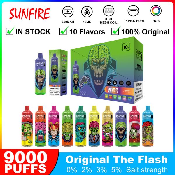 Autentico Sunfire Distributori a sbuffi VAPE 9000 VAPE SMIGENZIA ELETTRONICA MONOSTRATTA SCAGGI 7000/8000/9000/10K BUF BUF CHECARGABILE WAPE PENDO MOLTO LOGO/SCATOLO