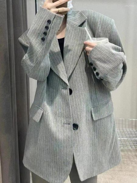 Ternos femininos coreano moda feminina elegante casual listra blazer manga longa sólido negócios formal solto terno jaquetas feminino vintage