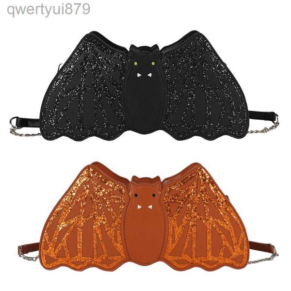 Сумка через плечо в стиле панк, кожаная сумка через плечо с блестками, летучая мышь, сумки на ремне из искусственной кожи для Хэллоуина, подарокqwertyui879
