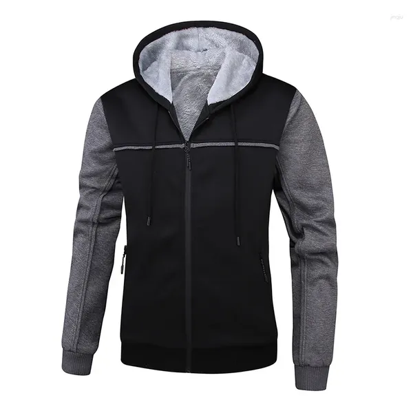 Felpe con cappuccio da uomo cuciture colore streetwear moda casual cerniera cappotto felpa inverno alta qualità più velluto spesso caldo uomo S-XXL