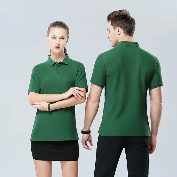 Herren-Poloshirts aus Baumwolle mit Polokragen, kurzärmeliges T-Shirt, Arbeitsgruppenkleidung, Business-Unternehmenskultur, Werbeshirt, Tintengrün, individuelles Logo