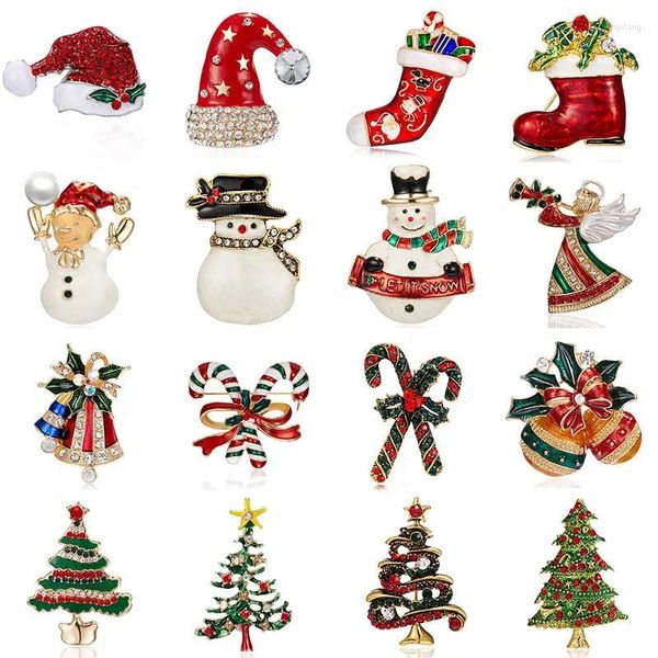 Броши 2023 года, рождественские женские и мужские модные Снеговик Санта-Клаус, дерево, олень, колокольчик, шляпа, эмалированная брошь, булавка, вечерние ювелирные изделия, подарки