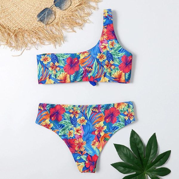 Mulheres Swimwear 2023 Mulheres Split Swimsuit Um Ombro Imprimir Beach Bikini Terno Beachwear Plus Size para Tankini