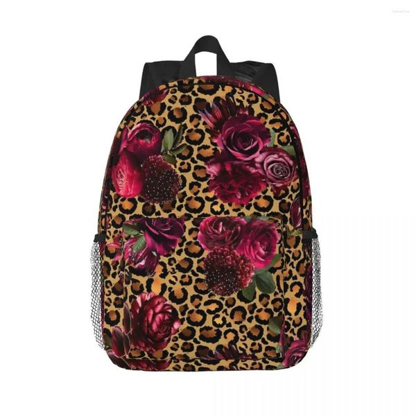 Zaino Zaini con rose leopardate Zaino per adolescenti Borse da scuola per bambini casual Zaino per laptop Borsa a tracolla di grande capacità