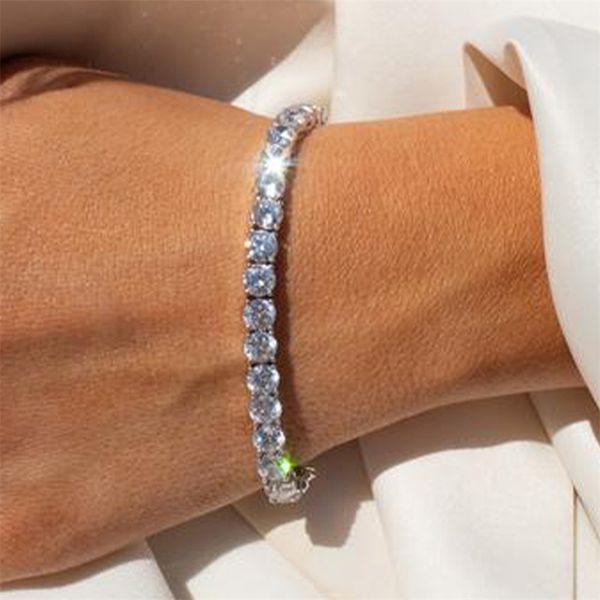 Fashioh hip hop 4mm cz pulseira de tênis para homens mulheres redondas zircão contas pulseira correntes pulseiras pulseiras bijuterias pulseiras de cristal de prata