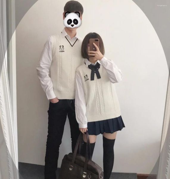 Suéteres femininos menina japonesa pulôver suéter colete meninas bonito panda bebê bordado casal