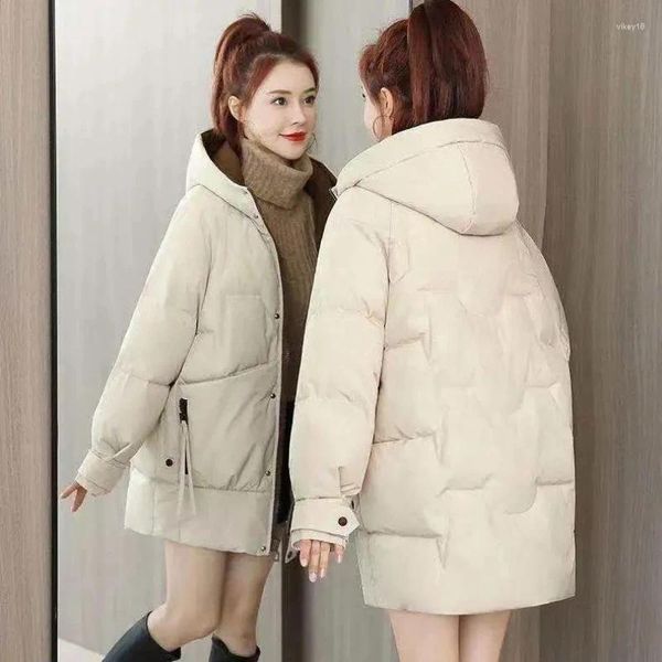 Frauen Trenchcoats Mit Kapuze Baumwolle Gefütterte Jacke Frau Winter Mantel Weiblichen Grundlegenden Koreanischen Stil Schwarz Puffer