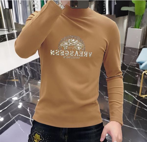 Novo designer outono e inverno novo masculino de manga comprida meia gola alta camiseta moletom com capuz suéter com ajuste de veludo elástico moda masculina underlay