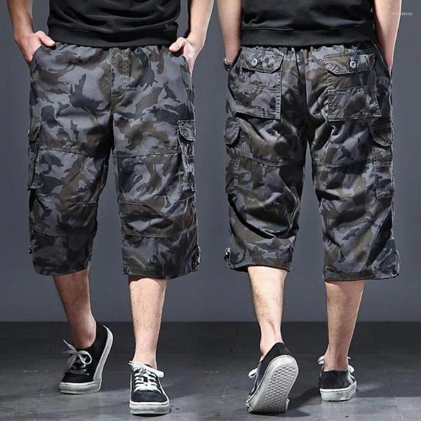 Pantaloncini da uomo Pantaloni estivi Pantaloni corti da uomo in cotone alla moda Lunghezza a metà polpaccio Vita elastica Cargo Abbigliamento quotidiano