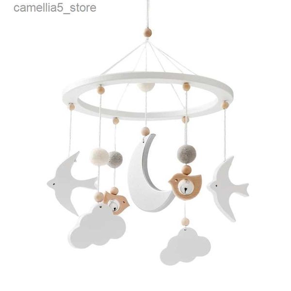 Mobiles# Babybetten, Rasselspielzeug, 0–12 Monate, Holz-Baby-Mobile für Neugeborene, weißer fliegender Vogel, Bettglocke, Hängespielzeug, Halterung, Babybett, Spielzeug, Geschenke, Q231017