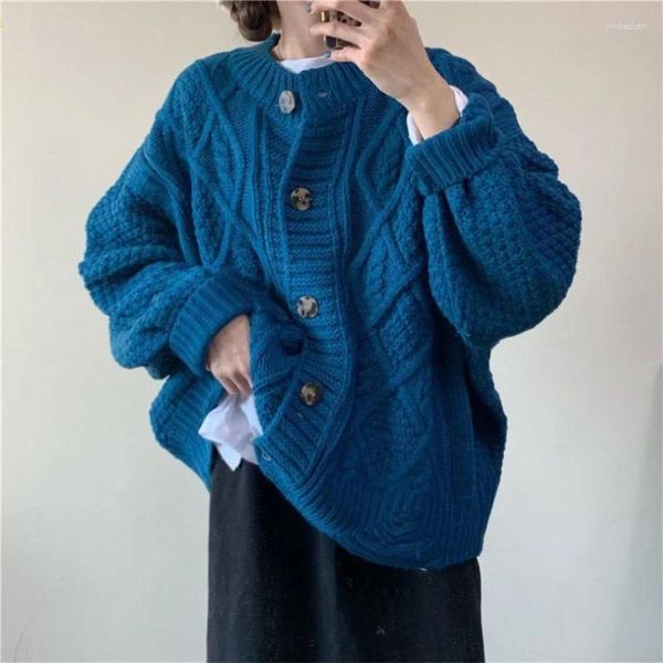 Suéteres femininos 2023 outono e inverno estilo coreano ocioso engrossado malha exterior desgaste twist suéter casaco solto cardigan top para mulheres