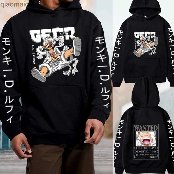 Erkek Hoodies Sweatshirts Sıcak Japon Anime Street Harajuku Erkek Hoodies Tek Parça Modaya Düzenli Hoodies Luffy Gear 5 Moda Baskılı Unisex Hoodiesl231017