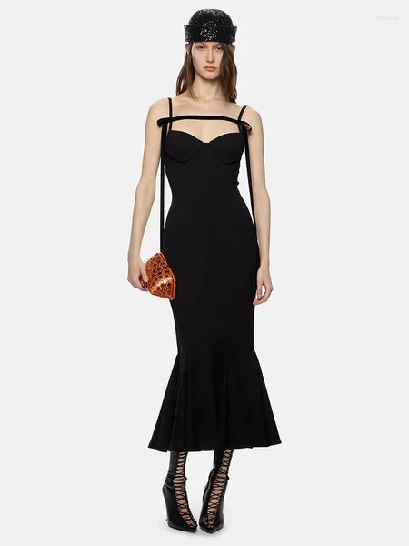 Повседневные платья BEVENCCEL, летнее женское элегантное бандажное платье-русалка без рукавов с открытой спиной и вырезом, черное сексуальное облегающее вечернее платье для знаменитостей
