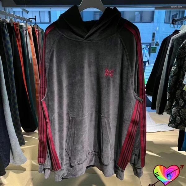 Felpe con cappuccio da uomo 2023 Grigio Rosso Vintage Aghi Felpa con cappuccio Uomo Donna 1:1 Sportivo Velluto Pista AWGE Felpe Farfalla Pullover