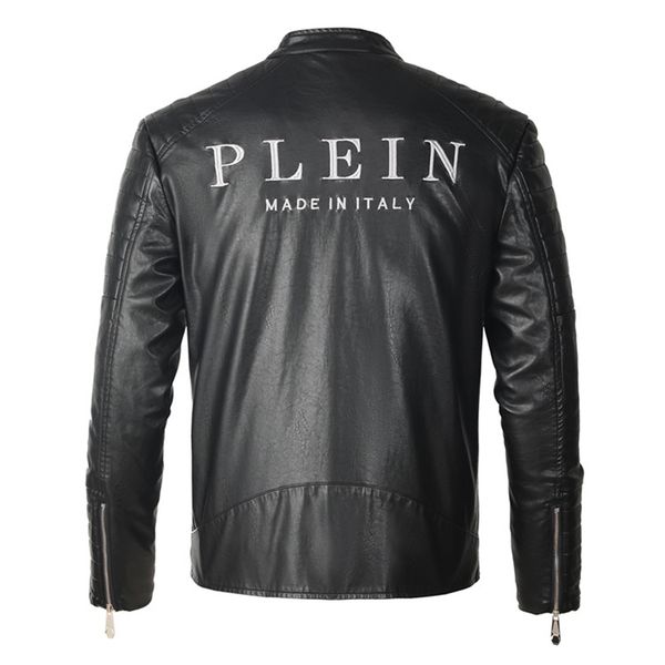 PLEIN BEAR Winter Herbst Männer Mantel Jacke Schlank Kunstleder Motorrad PU Faur Jacken langarm Oberbekleidung Mäntel 841614