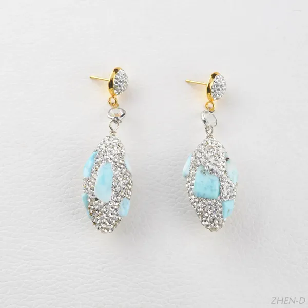 Orecchini pendenti ZHEN-D Gioielli Natural Blue Larimar Cubic Zirconia CZ Pave Shining Beautiful Grace Regalo di San Valentino Per Ragazza Donna