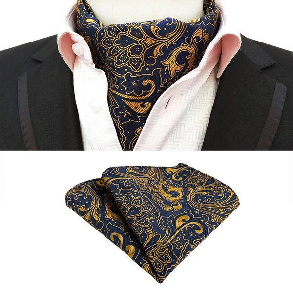 Krawatten Luxus Herren Jacquard Einstecktuch Hochzeit Smoking Krawatte Ascot Scrunch Krawatte Paisley Floral Geometrische Krawatte Taschentuch Set 231013