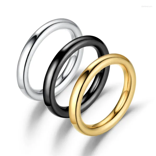 Anéis de casamento 3mm titânio anel de aço inoxidável atacado ouro/preto/prata cor simples diário suave para homem e mulher jóias presente