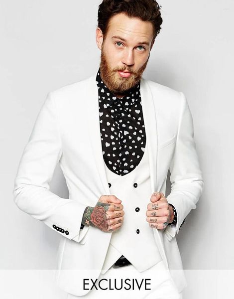 Ternos masculinos JELTOIN moda terno branco 3 peças formal xale lapela negócios padrinhos smoking para casamento blazer colete calça