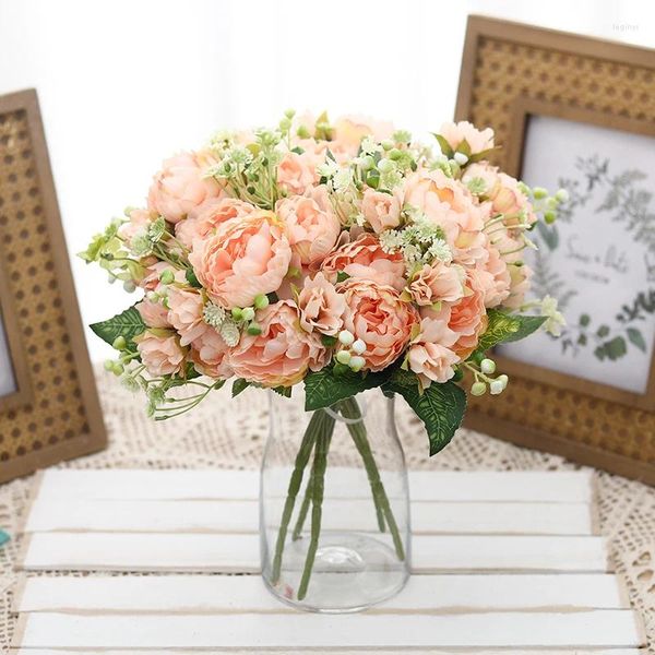 Decoratieve bloemen 30 cm roze pioen pioen kunstmatige bloem zijden boeket 6 grote hoofd nep -diy hoge kwaliteit voor binnen huis bruiloft decoratie