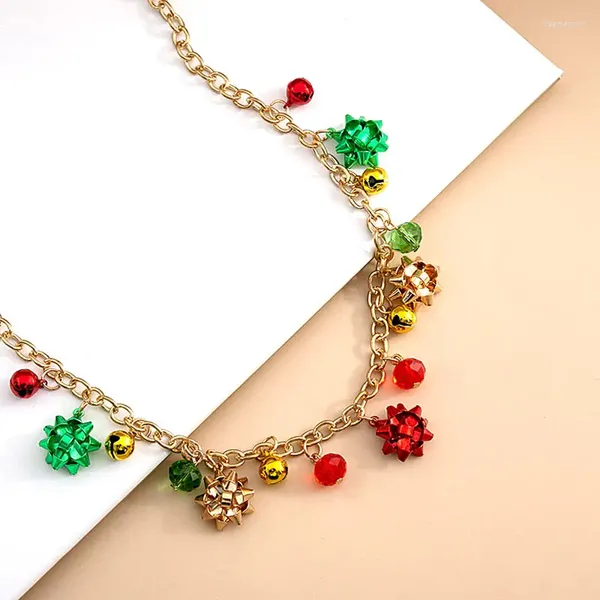 Gargantilha colar de natal colorido sinos e contas presente corrente de ouro jóias delicadas moda festa decoração de presente de natal