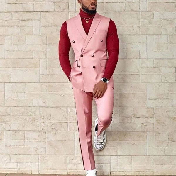 Herrenanzüge Blazer Maßgeschneiderte rosa Kerbe Revers Weste Hose 2 Stück Zweireiher Hochzeit Slim Fit Bräutigam Smoking Terno Masculino Prom Blazer Herrenanzüge 231017